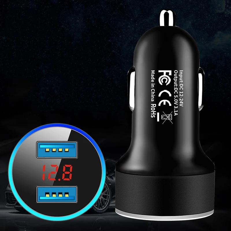3.1A Dual USB Car Charger With LED Display Universal Mobile Phone Car-Charger for Xiaomi Samsung S8 iPhone 6 6s 7 8 Plus Tablet 3.1A Dual USB Car Charger With LED Display Universal Mobile Phone Car-Charger for Xiaomi Samsung S8 iPhone 6 6s 7 8 Plus Tablet