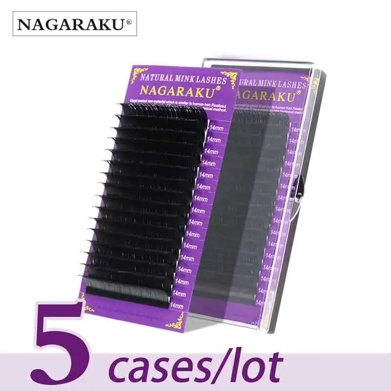 Eyelash-Extensions False-Eyelash Faux-Mink NAGARAKU Natural 5-Trays Single-Size High-Quality