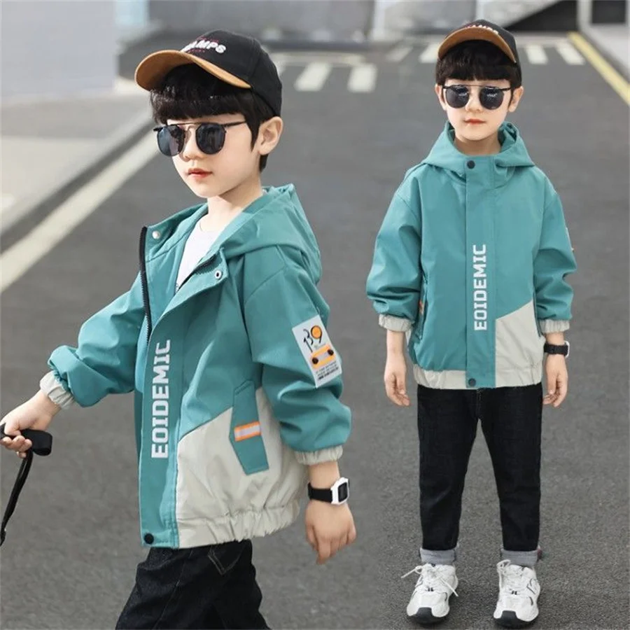 Children Boys Outwear New Spring Windproof Hooded letterJacket For 3-14 Yrs Kids Fashion Clothes