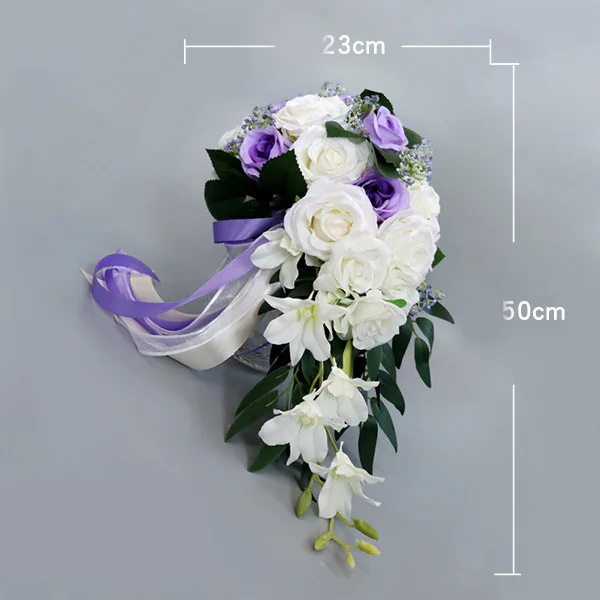 White Purple Fake Flowers Bouquet Artificial Burgundy White Purple Bouquets Of Flowers For Brides Rose Wedding Flowers Bridal Bouquets - Цвет: White Purple