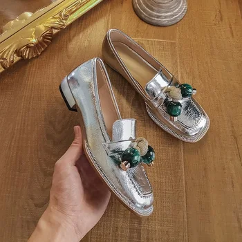 

2020 new barnd autumn women pumps genuine leather black silver low heel shoes woman dress party casual shoes pumps size 34-43