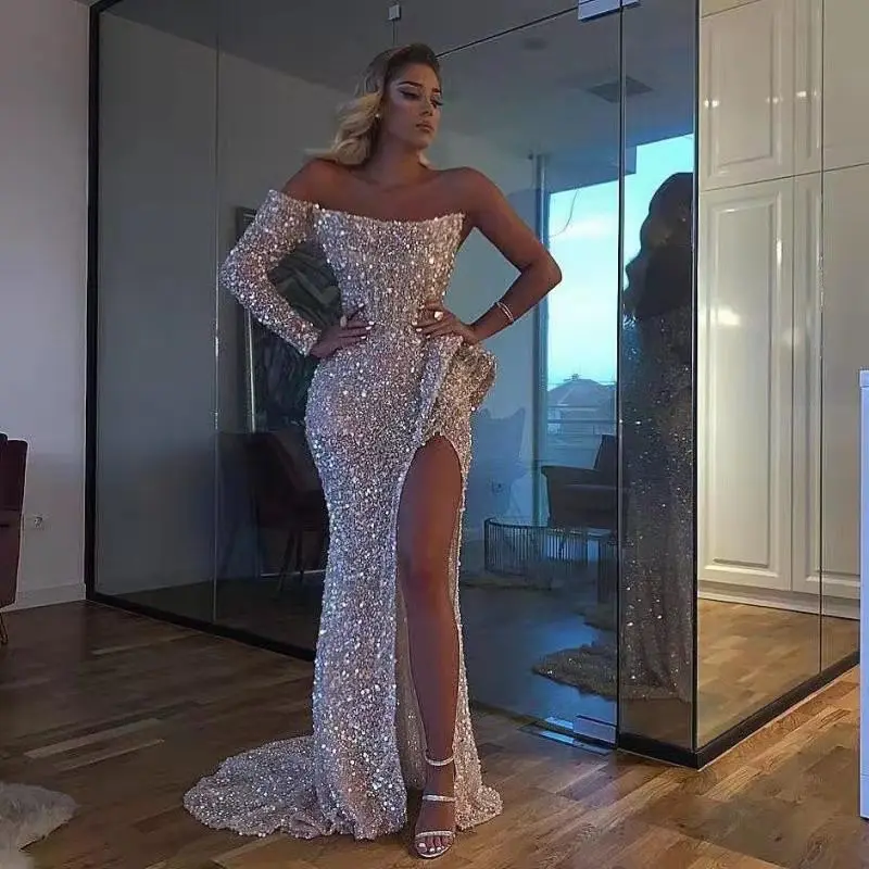 

Hot Selling WOMEN'S Dress 2020 Spring And Summer New Style Sexy off-the-Shoulder Floor-Length Dress Banquet Evening Gown