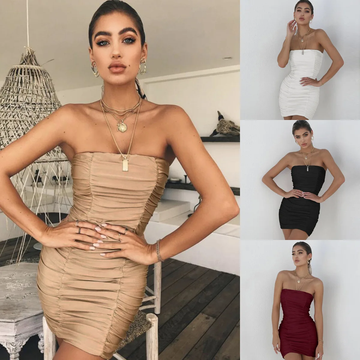 

Designer 2020 new temperament women's party summer European and American women's sexy bra fold wrap hip dress