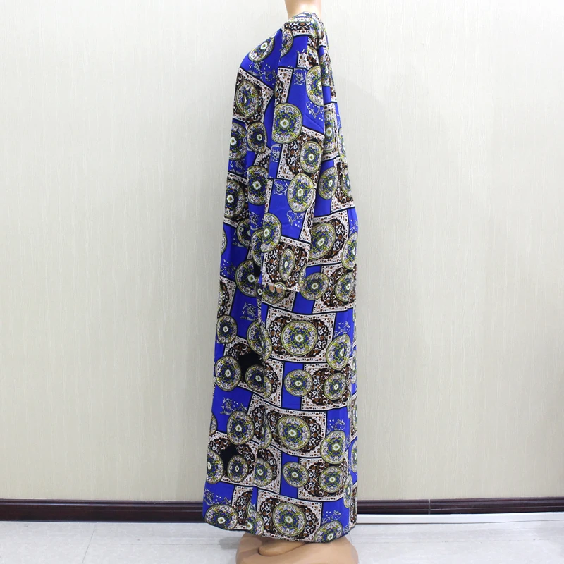 Ethnic Style Vintage Printed Women Maxi Dresses Cotton Long Sleeve Autumn Winter African Dresses with Scarf