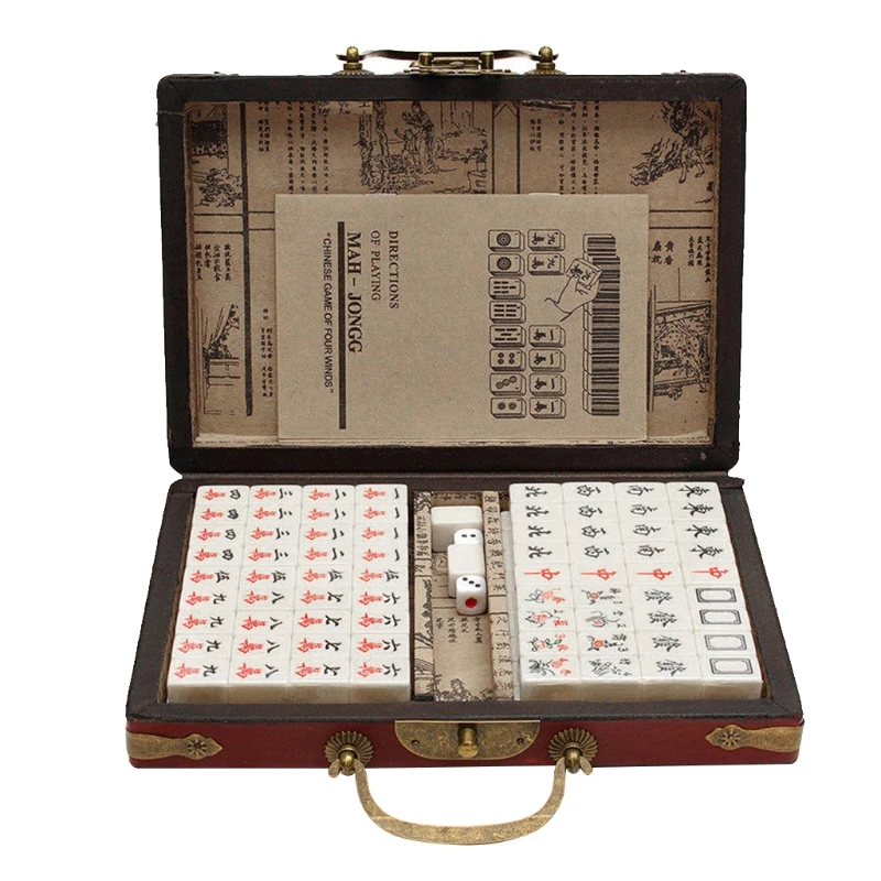 

Mini Mahjong Set with Box, Light Portable Vintage Traditional Chinese Mahjong, Including 2 Mahjong Without Printing