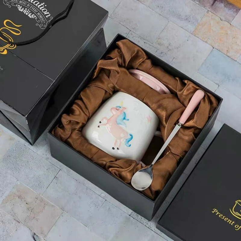 Керамическая кружка с милым мультяшным единорогом 400 мл креативная кофейная