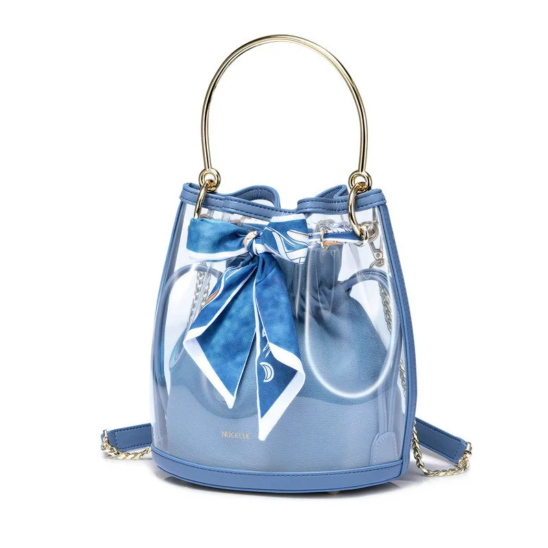 

2019 new women's fashion bow shoulder Messenger bag Joker portable transparent bag