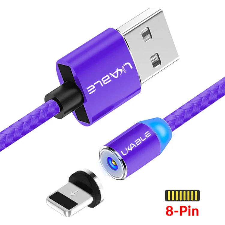 1 м нейлоновый Плетеный Магнитный Micro USB сотовый кабель для iPhone samsung Android мобильный телефон Быстрая зарядка usb type C кабель провод шнур - Цвет: Blue 8 pin