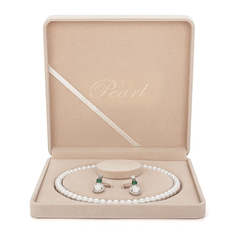Beige Flannel Pearl Necklace Jewelry Set Display Gift Box For Femal Earring Pendent Jewellery Organizers Lover Valentine's Day