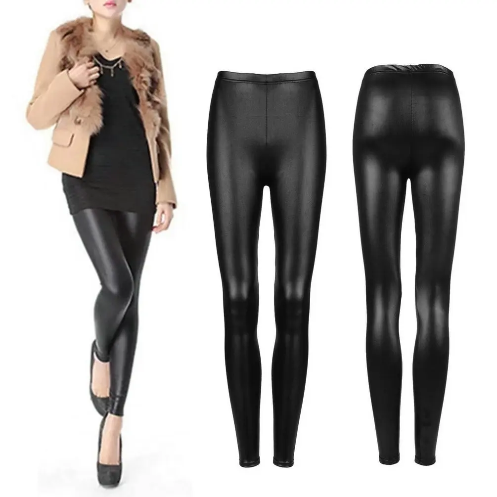 

Black Faux PU Leather Leggings Women Skinny Pencil Pants Trousers Slim Fit Bodycon Stretchy Elastic Slim Legging For Ladies Girl