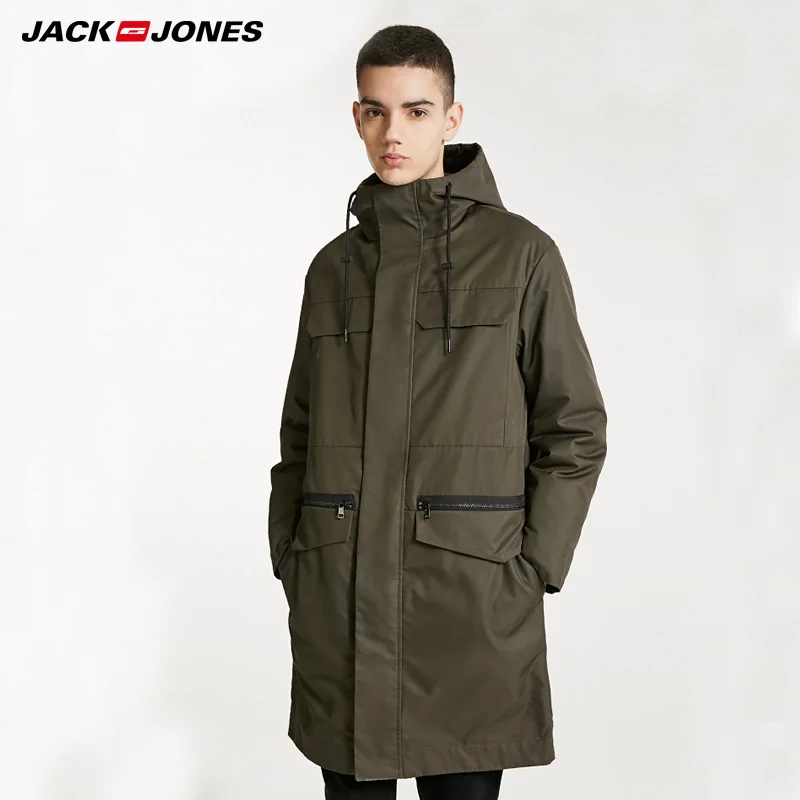 Jack Jones зимняя мужская длинная куртка с капюшоном из хлопка | 218409507