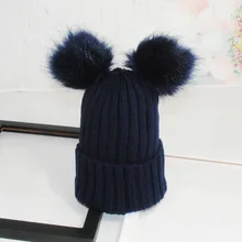 Зимняя вязаная шапка с меховым помпоном, женская элегантная Осенняя белая шапка skullies beanies, Повседневная Уличная теплая Женская Черная шапка