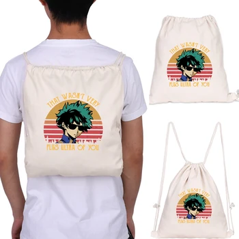 

Anime My Hero Academia Drawstring Bag Cartoon Canvas Backpack Teenager Storage Bags Children Bookbag Travel Bags Boys Girls