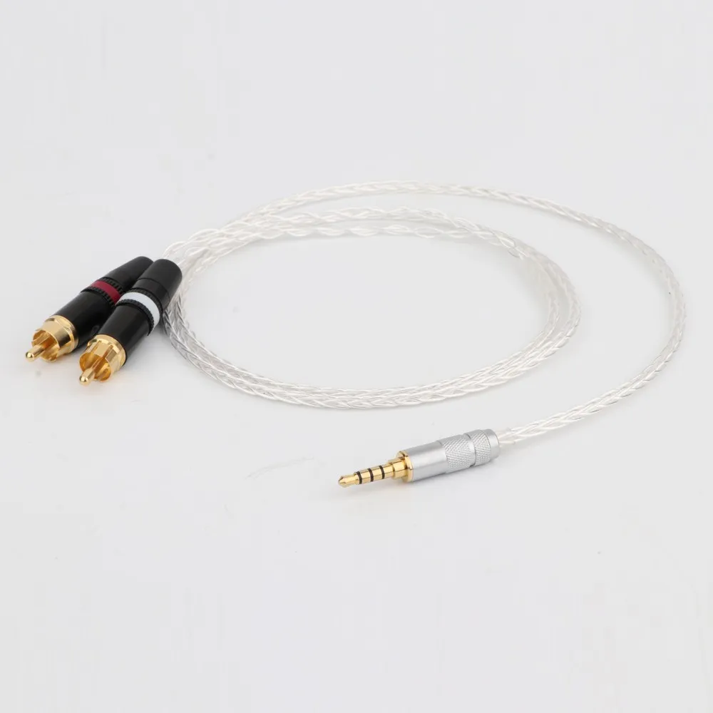 Hi end 3 5mm Balanced Male to RCA Plug Aux Cable 19x 0 1mm Silver Wire Headphone Amp