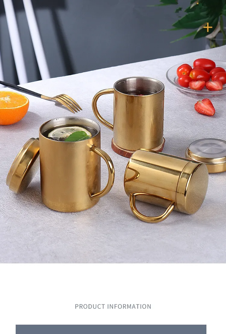 304 Stainless Steel Restaurant Anti Scalding Water Cup Home kindergarten Students Anti Fall Beer Mug With Lid