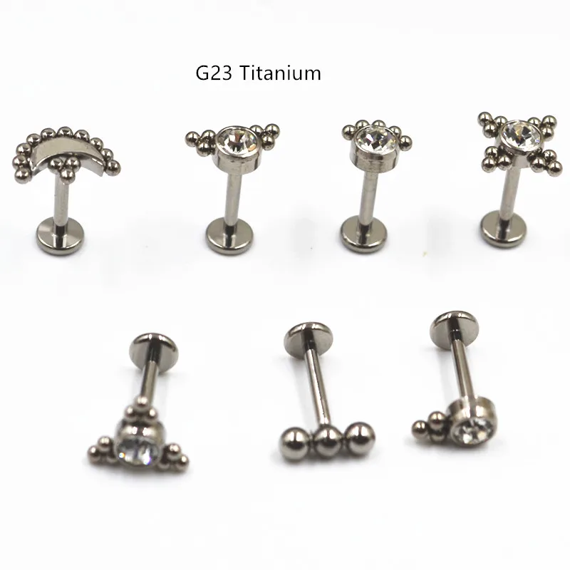 Lot20Pcs G23 Titanium 16G Body Jewelry Piercing -Moon Ball Gemme Lip Labret Studs Ear Helix Tragus Cartilagine Bar Lip Piercing Mix