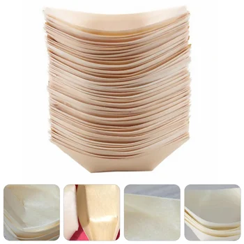 

50pcs Wood Disposable Wooden Snack Bowl Food Containers Snack Containers Snack Tableware for Dinner Table Restaurant Kitchen