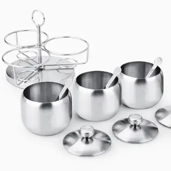 

3Pcs Rotating Seasoning Jar Set Stainless Steel Spice Pepper Shakers Seasoning Stoarge Box Jars Kitchen Storage Container