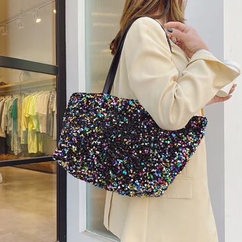 

Sequins Armpit bag 2021 Summer High-quality PU Leather Handbags Lady Totes Shoulder Bag Travel Chain Bling Fashion Crossbody Bag