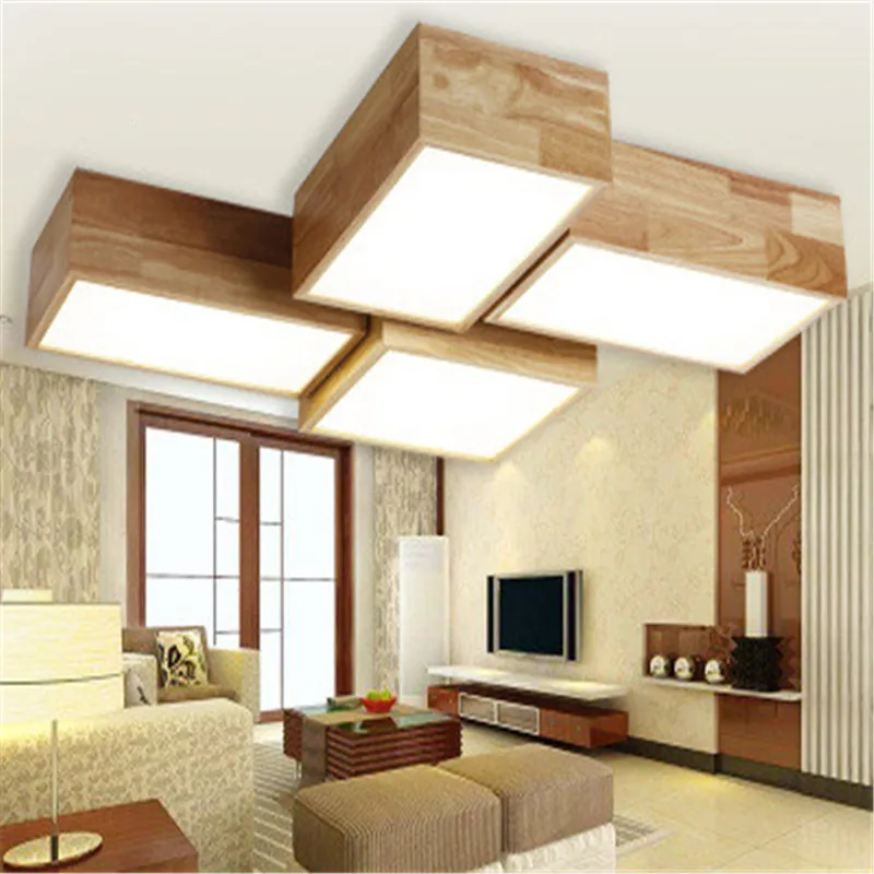 

Nordic Style DIY Simple Solid Wood Room Bedroom Living Room Cloakroom Light Combination Log Geometry Japanese Ceiling Light LED