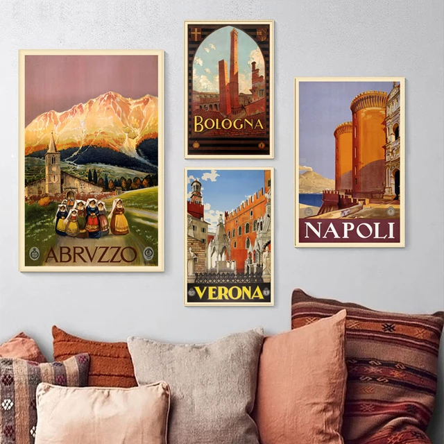 vintage hogar laminas para cuadros Póster de pintura en lienzo con paisaje  de ciudad famosa, carteles de Italia, Francia, Grecia, Hawaii, placa Retro