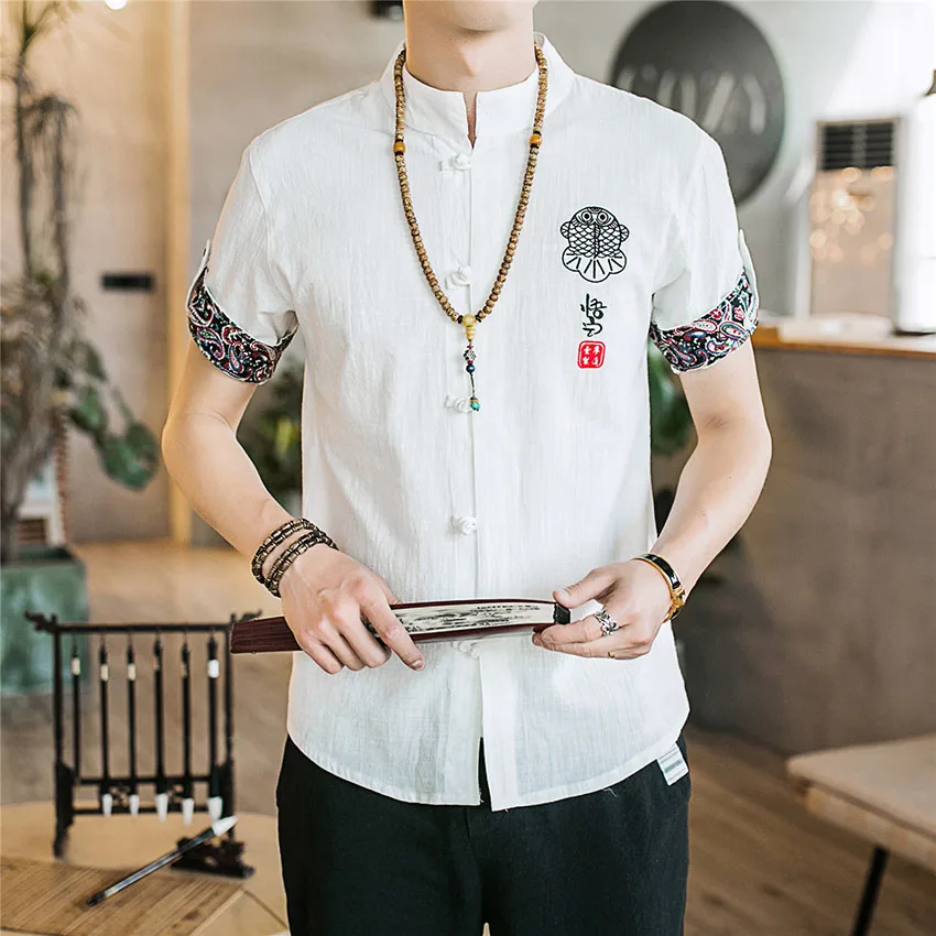 Chinese Shirt News Summer Embroidery Tangsuit Wushu Male Clothes Vintage Style Traditional Chinese Clothing for Men Top