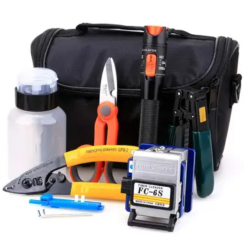 

16 in 1 with FC-6S Fiber Cleaver 10mW Aluminum Visual Fault Locator Cable Tester Stripping Tool Kevlar Scissors Equipment