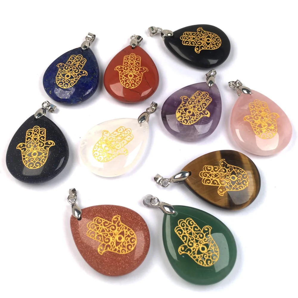 Natural Stones carved Chakra Pendants Reiki amulet Stone Water drop shape Pendant for Jewelry Making DIY Necklaces Accessories | Украшения