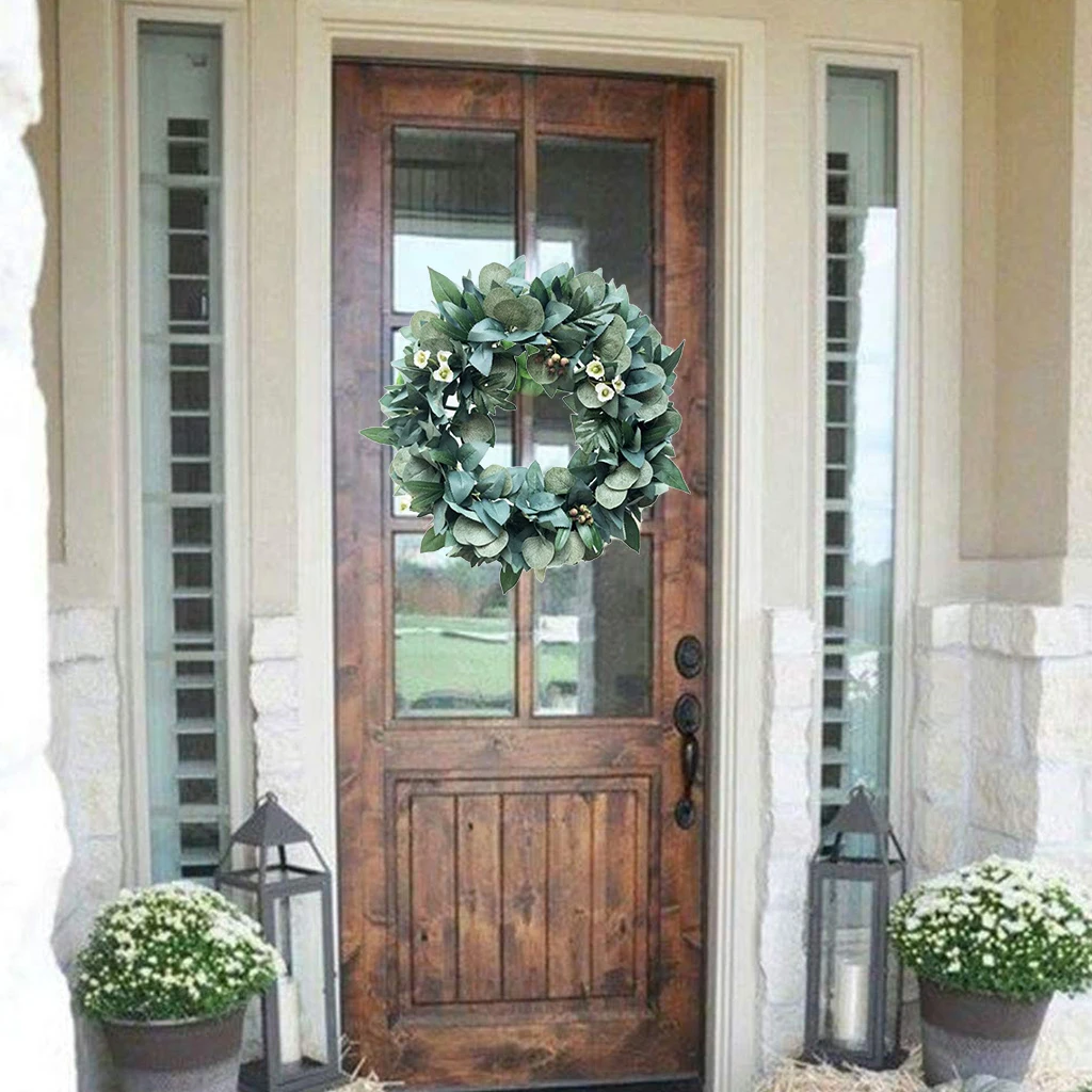 Party Decor Artificial Green Leaves Wreath 13.8/16.9/20.8 Inch Front Door Wreath Shell Grass Boxwood Wreath For Wall Window