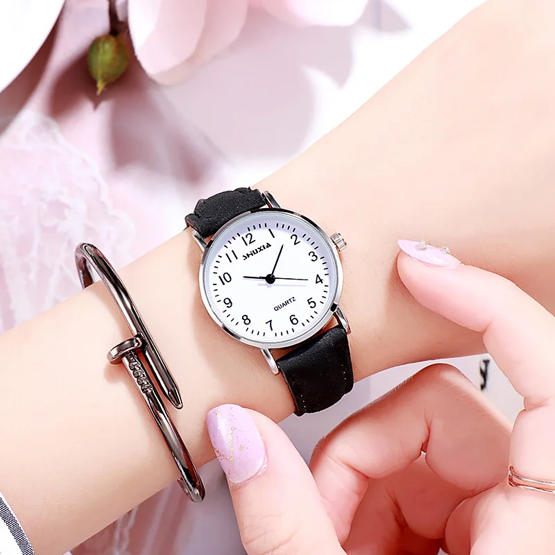 Женские Роскошные Кварцевые наручные часы Reloj Mujer, повседневные женские часы с кожаным ремешком, Модные Аналоговые женские часы под платье, черные часы - Цвет: B