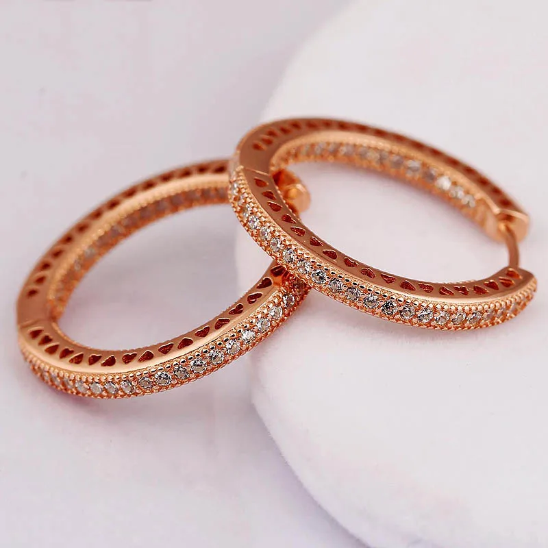 Оригинальные РОЗОВОГО СЕРДЦА круги с Кристаллические серьги для Для женщин 925 пробы серебряные серьги свадебный подарок изящных ювелирных изделий