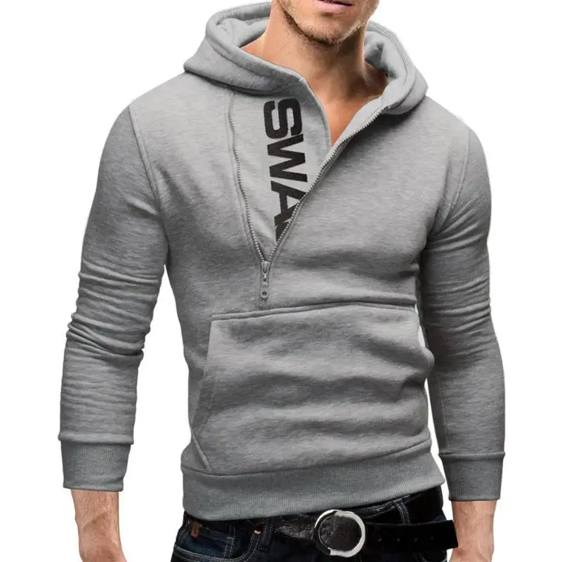Мужские толстовки, свитер в стиле хип-хоп, толстовки в уличном стиле, однотонный повседневный мужской пуловер с длинным рукавом, облегающие топы на осень - Цвет: Серый