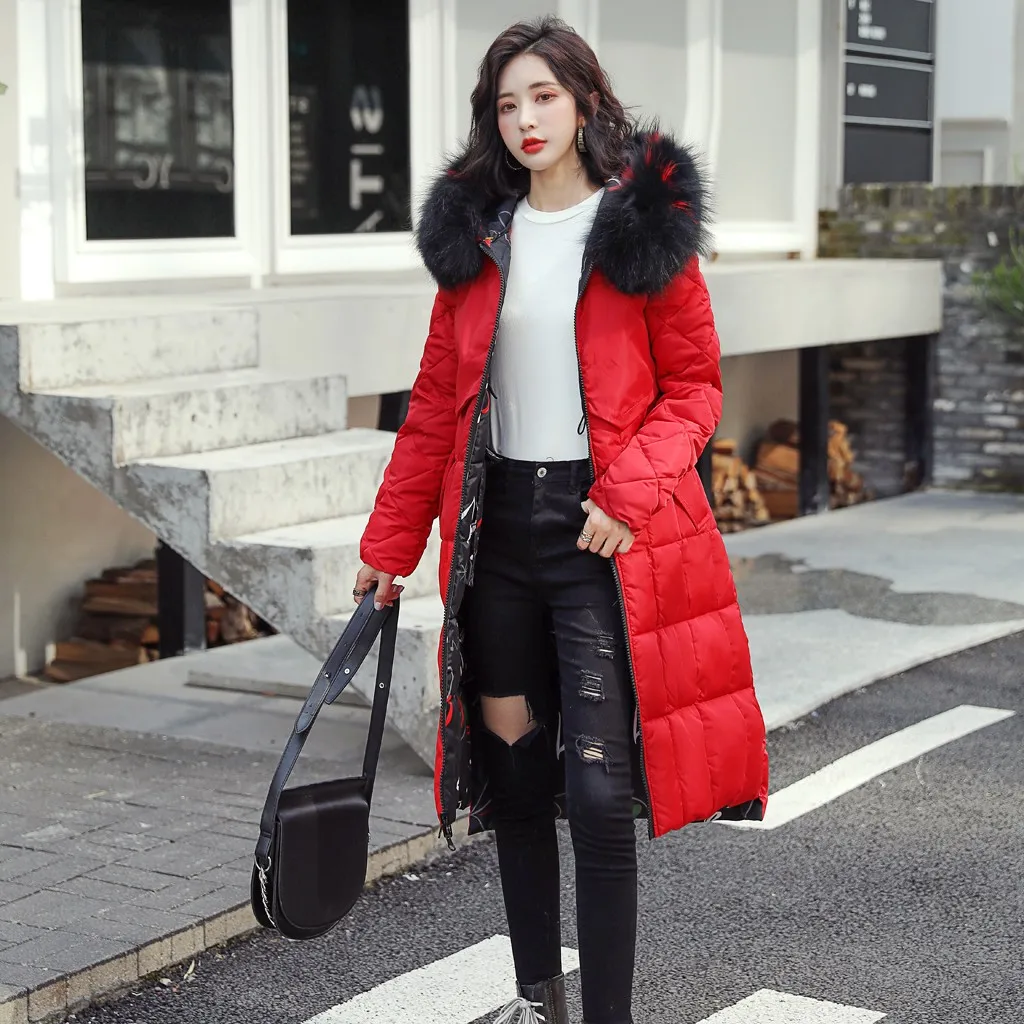Парка женская зимняя куртка длинные хлопковые повседневные меховые куртки с капюшоном женские толстые теплые зимние парки женские пальто# J30