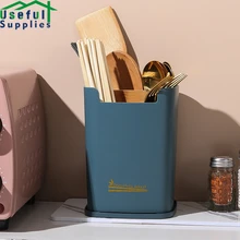 

Large Capacity Chopsticks Storage Stand With Plastic Tray Removable Bamboo Groove Spoon Organizer Rack Home Kitchen Accessories