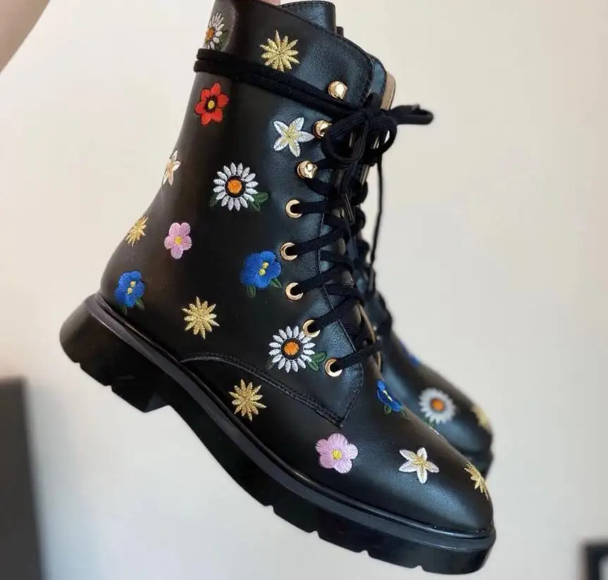 embroidered flat boots