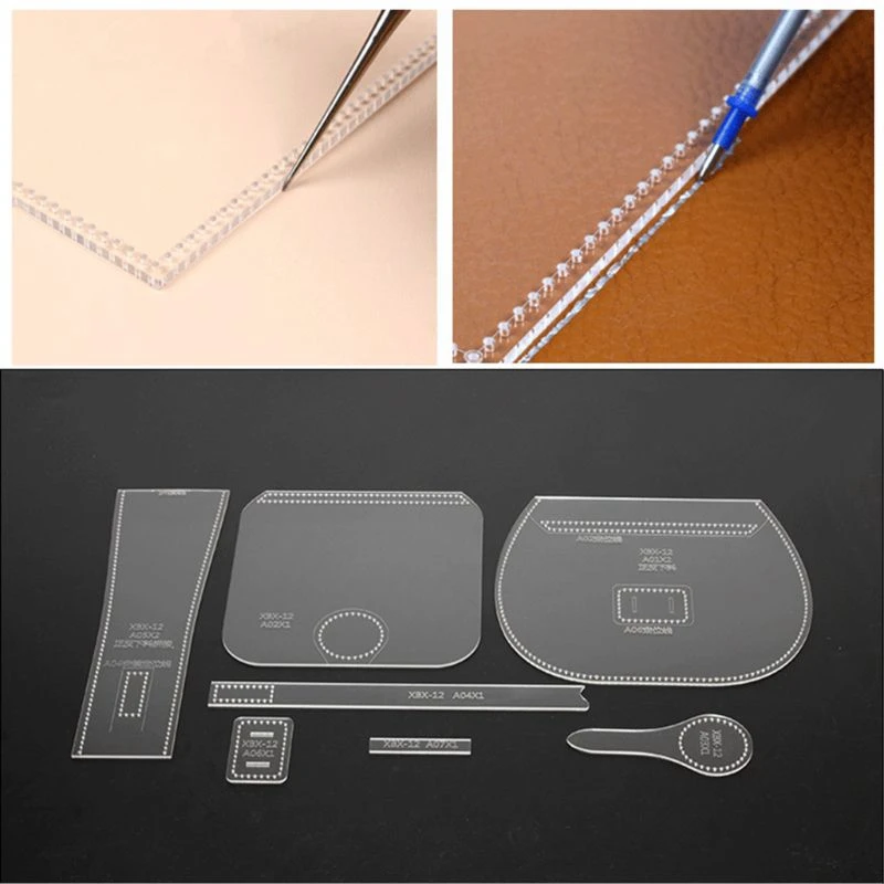 SZS Hot 7Pcs Leather Craft Clear Acrylic Shoulder Bag Handbag Pattern Stencil Template DIY Tool Set