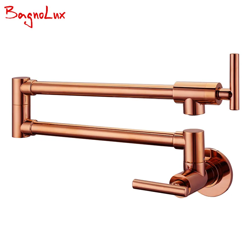 

Vidric Bagnolux Wholesale Solid Brass Kitchen Wall Mount Pot Filler Faucet Swivel Spout Cold Water Only With Dual Swing Rose Gol