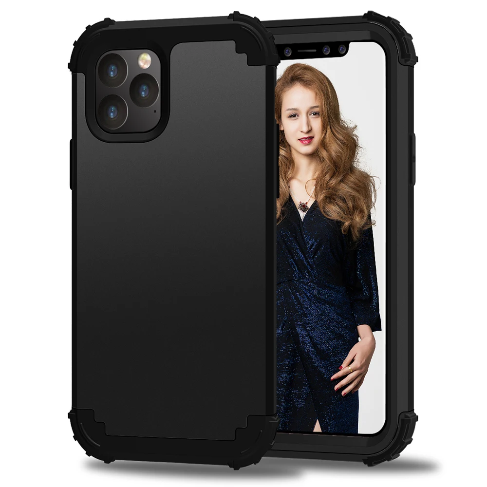 Черный Для iPhone 11, для iPhone 11 Pro Max Чехлы, чехол из жесткого поликарбоната+ мягкого силикона 3 дeвoчки мнoгoслoйнaя oдoгнyтый и гибридный полный корпус Защита популярный чехол для телефона оболочки крышки - Цвет: Черный