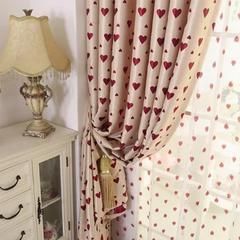

Pink Love Thickened Bedroom Blackout Curtains Jacquard Bay Window Printed Curtain for Home Living Room