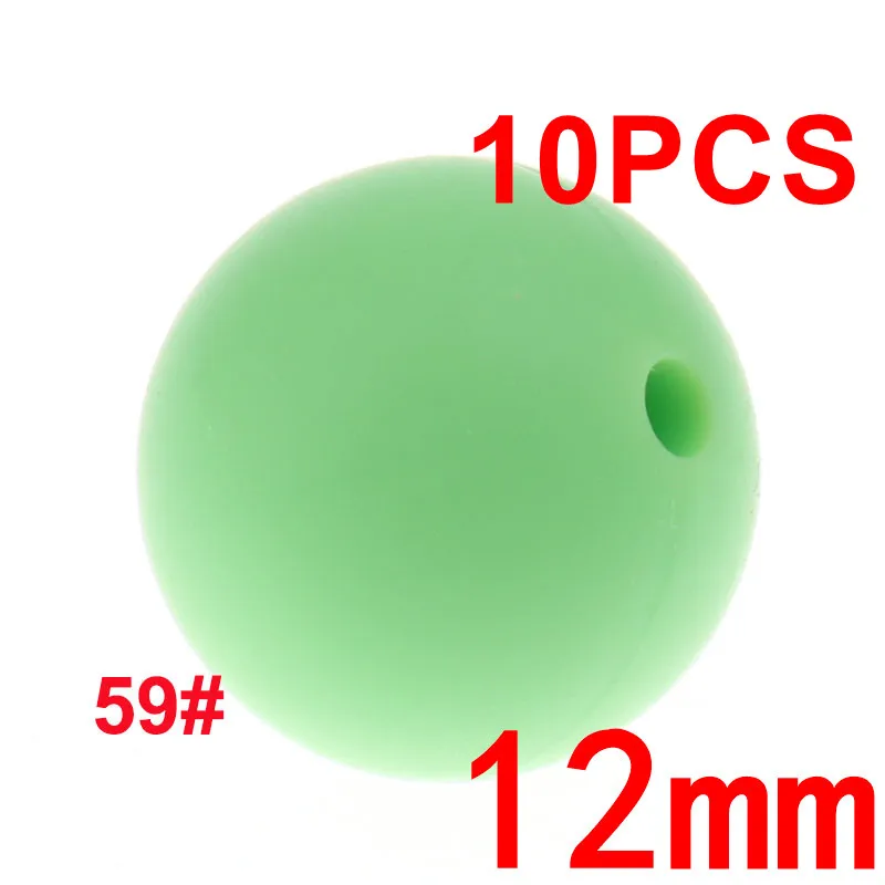 59 Light Green Fkisbox, 10 шт., 12 мм, жемчужный Силиконовый круглый Прорезыватель для зубов для детей, Бисероплетение без бисероплетения, подарок для младенцев, прорезыватель, подвеска, ожерелье, ювелирное изделие, Mordedor - Цвет: 59 Light Green