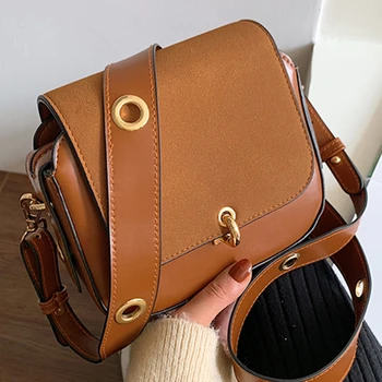

Womens High Quality Suede Leather Shoulder Crossbody Bags Designer Fashion Small Square Bags 2019 New Solid Color Buckle Handbag