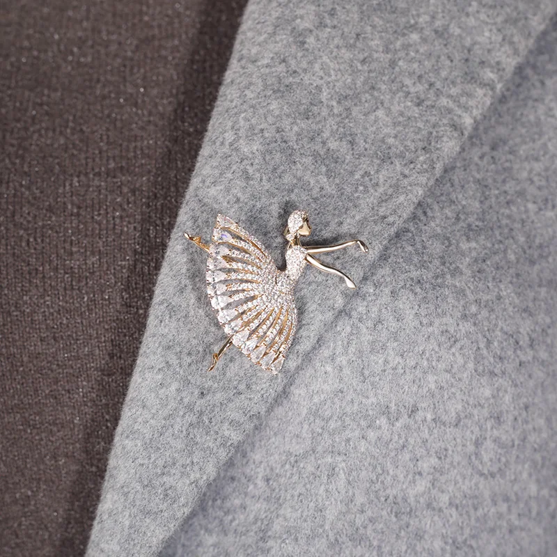 Blucome Wedding Cubic Zircon Dance Girl Shape Brooches For Women Girls Bridal Bouquet Accessories Lapel Hijab Pin Figure Brooch