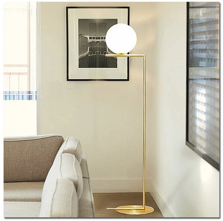 

Northern Europe Golden Floor Lamp Minimal Circle Glass Sphere A Living Room Study Bedroom Model House Exhibition Room Floor Lamp