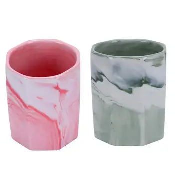 

Home Storage Box Holder Octagonal Desktop Marble Grain Ceramic Pencil Jar Cosmetic Brush Organizer Makeup Brush Holder For Home