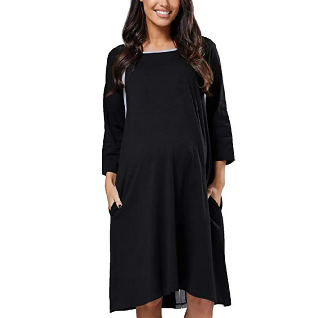 

Nursing Pregnancy Casual Dress Long Sleeve Solid Breastfeeding Dress Female Maternity Loose Pregnancy Vestidos Gravida #LR4