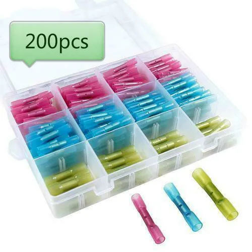 

200pcs/box heat shrinkable butt connector welding sealing wire connector automobile insulated waterproof wire terminal block