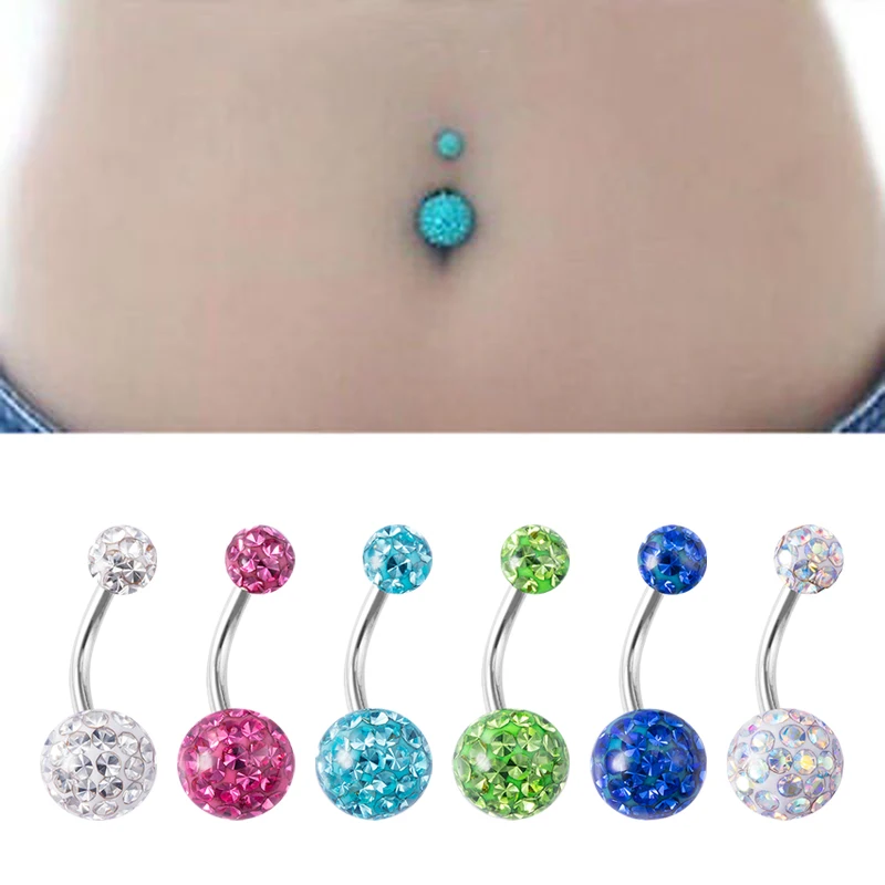 

1pc Bling Belly Piercing Ring Navel Button Rings Bar Crystal Ombligo Party Stud Barbell Round for Woman Sexy Body Jewelry 14G