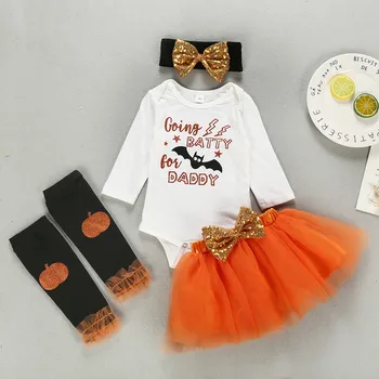 

Baby Clothes Sets Toddler Baby Kids Girls Halloween Print Romper Tops Solid Tutu Skirt Set Outfits