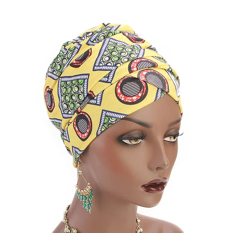 Женский хлопковый эластичный головной шарф тюрбан шляпа Бохо печать Тюрбан Хиджаб Шапки африканские турбины для Женщин Арабские обертывания головы шарфы