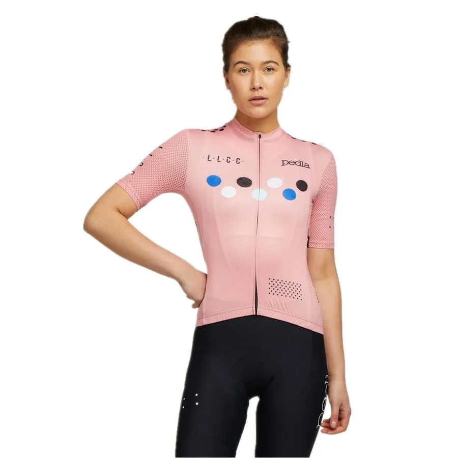 The pedla pro team, летняя велосипедная одежда для женщин, комплект для улицы, roupa ciclismo, велосипед MTB, Велоспорт, Джерси, нагрудник, короткий комплект, нескользящий - Цвет: Розовый